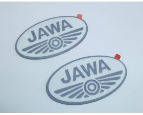 SAMOLEPKY 3D - JAWA - PÁR - BÍLÝ PODKLAD, ŠEDÝ TEXT (INDICKÁ VÝROBA, UNI DÍL)